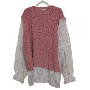 Cato Twofer Contrast Embroidered Sweater Womens Plus Size 26/28W Pink Floral